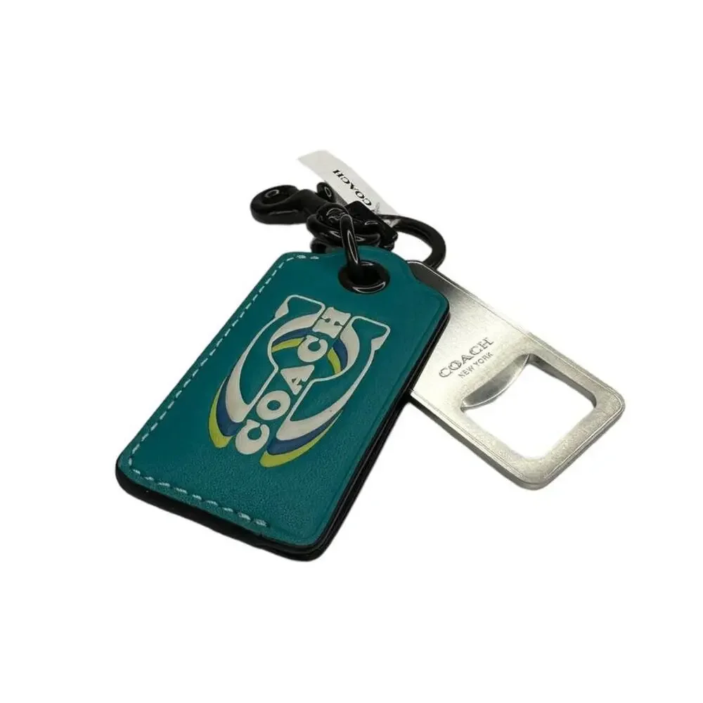 Coach Bottle Opener Key Fob With Coach Stamp Teal